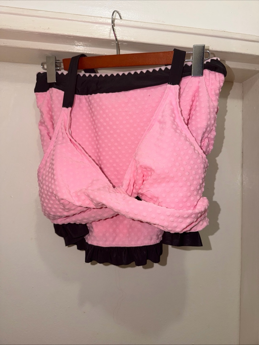 Pink Textured Bikini Top with Black Trim - (Brand)